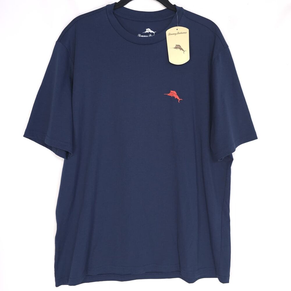 TOMMY BAHAMA Men New T-Shirt Navy MEDIUM Warmer Graphic 100% Cotton Short Sleeve